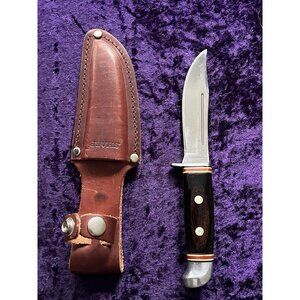 Vintage Buck Knife SHARP Brand W/ Brown Leather Sheath Fixed Blade Belt Loop